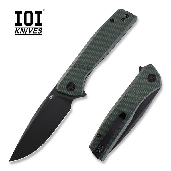 IOI Task Force I51286 Tactical Pocket Knife for Men – 14C28N Black Titanium PVD Blade, Green Micarta Handle, EDC Folding Knife with Clip, Enhanced with Custom Left-Side Clip for Everyday Carry & Camping