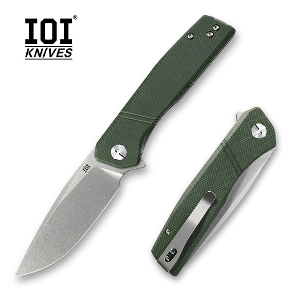 IOI Task Force I51186 Pocket Knife for Men – 14C28N Stonewashed Folding Blade, Green Micarta Handle, EDC Folding Knife with Clip, Enhanced with Custom Left-Side Clip for Camping & Everyday Carry